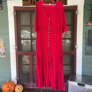 Red Maxi Dress with Button Details